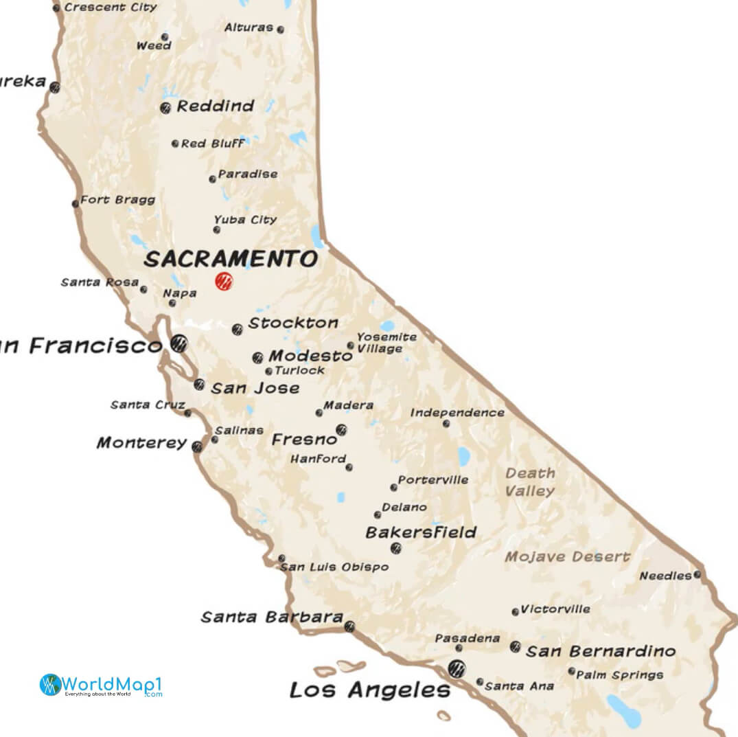 Cities and Towns Map in California